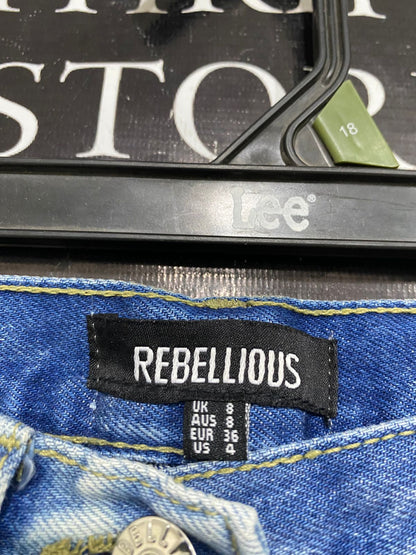 REBELLIOUS |M| WAIST 28| A29| LIGHT-WASH DISTRESSED HIGH-WAISTED STRAIGHT-LEG JEANS