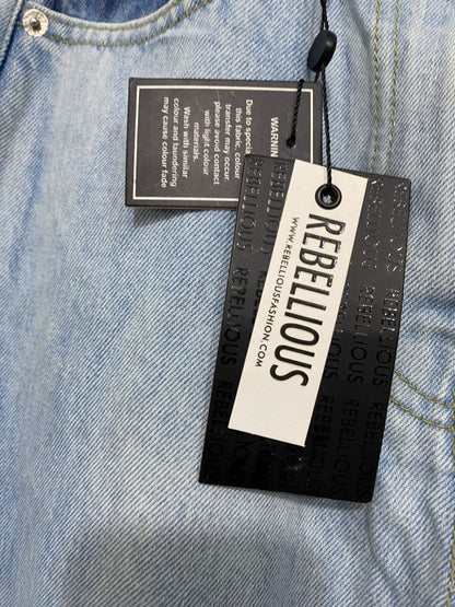 REBELLIOUS |M| WAIST 28| A29| LIGHT-WASH DISTRESSED HIGH-WAISTED STRAIGHT-LEG JEANS
