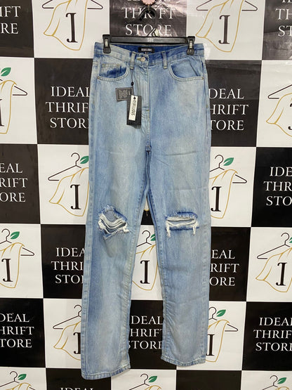 REBELLIOUS |M| WAIST 28| A29| LIGHT-WASH DISTRESSED HIGH-WAISTED STRAIGHT-LEG JEANS