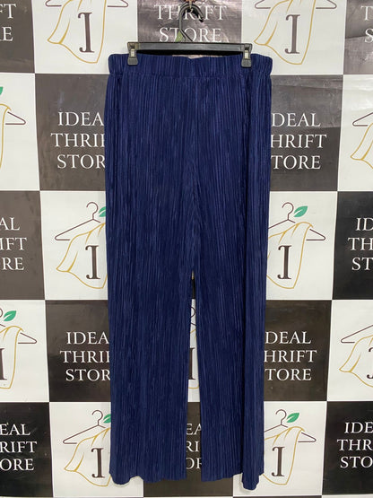 ET VOUS |L| WAIST 32| A29| NAVY BLUE PLEATED WIDE-LEG LOUNGE PALAZZO PANTS