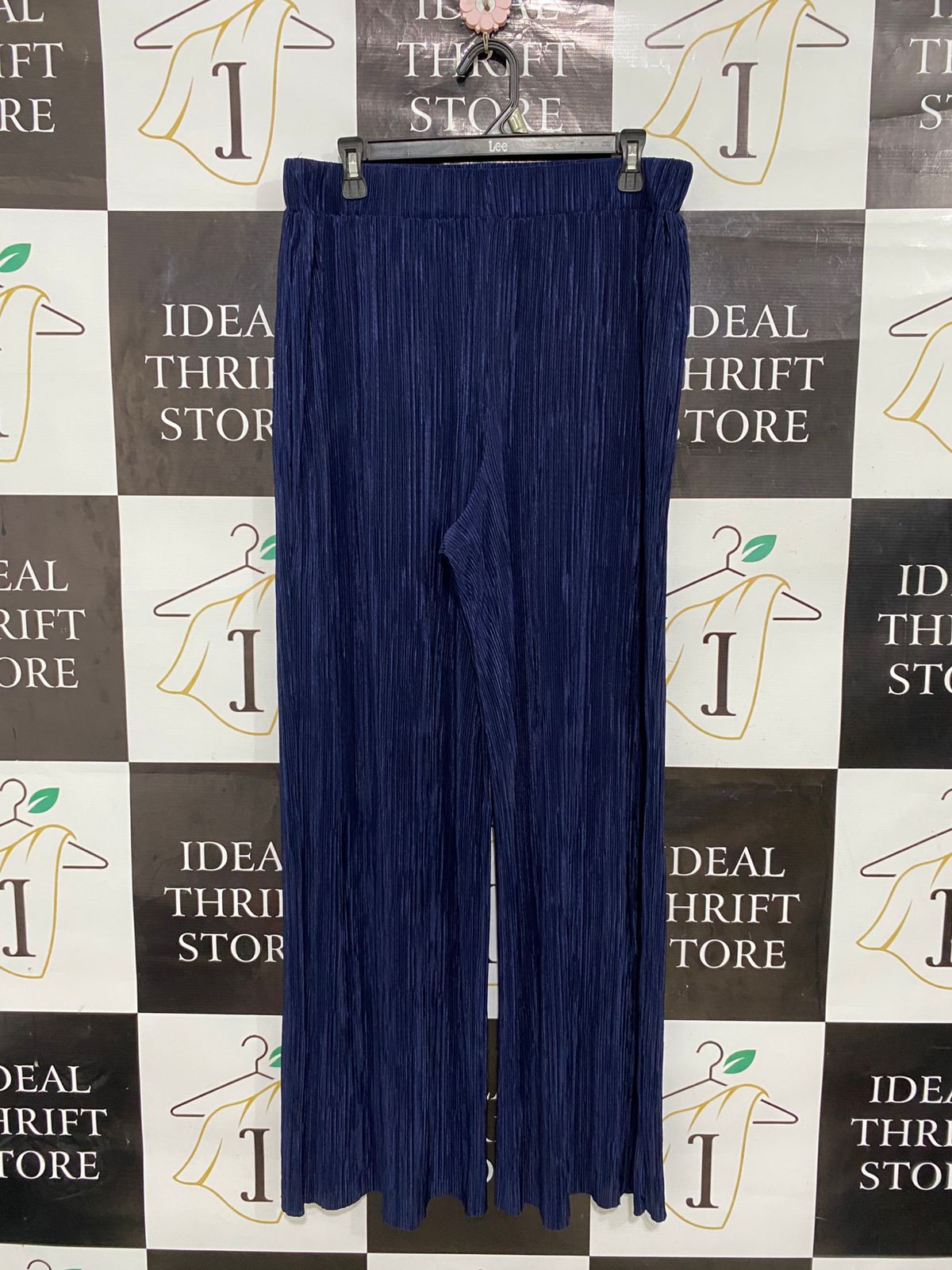 ET VOUS |L| WAIST 32| A29| NAVY BLUE PLEATED WIDE-LEG LOUNGE PALAZZO PANTS