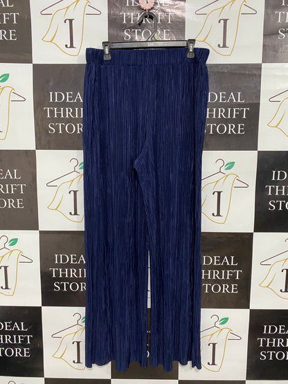 ET VOUS |L| WAIST 32| A29| NAVY BLUE PLEATED WIDE-LEG LOUNGE PALAZZO PANTS