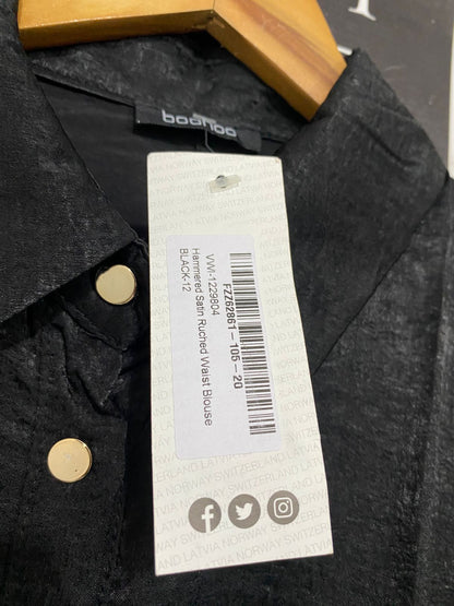 BOOHOO |M| BUST FREE| A29| BLACK SHIMMER DRAWSTRING WAIST BUTTON-UP SHIRT