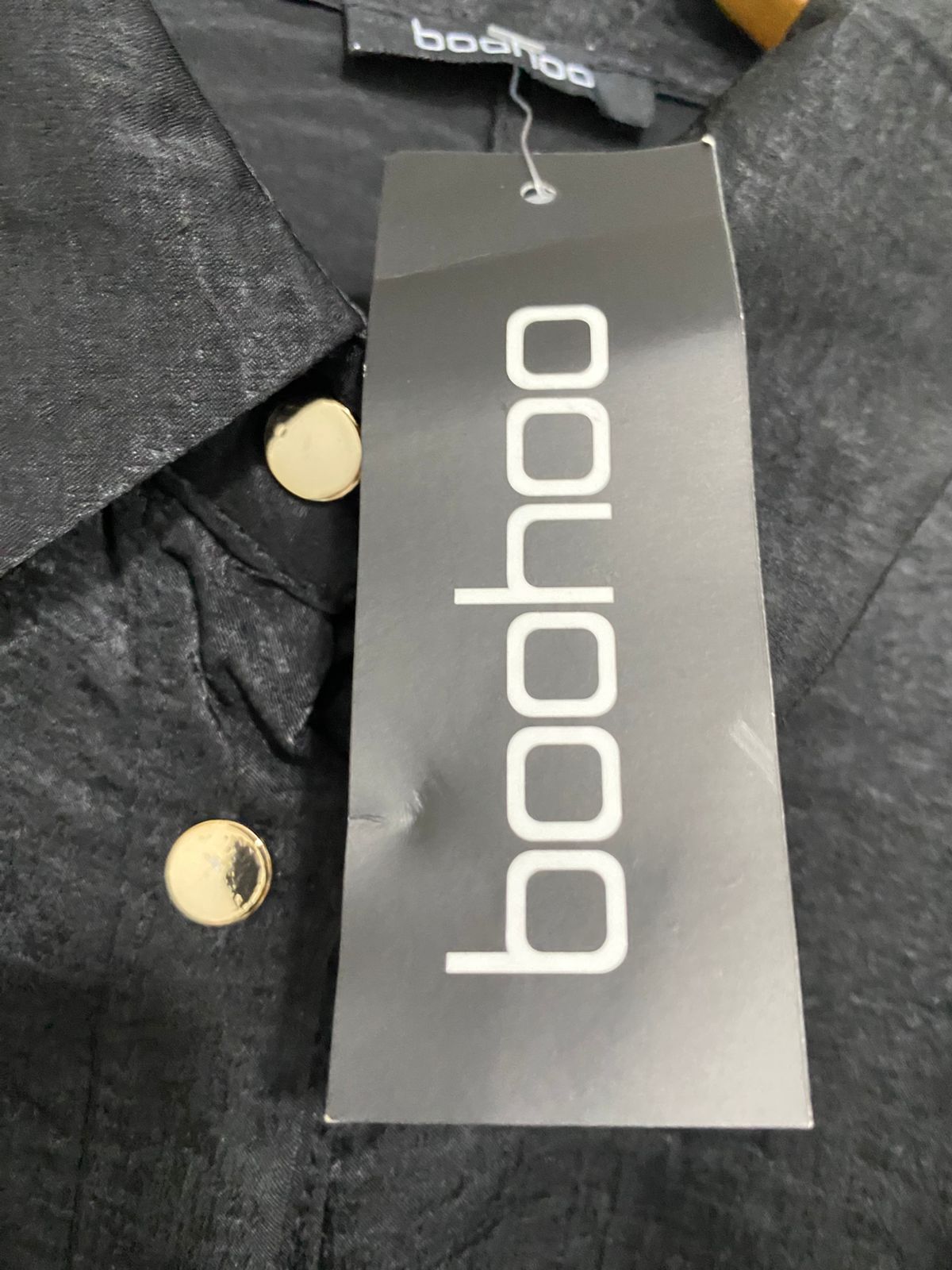 BOOHOO |M| BUST FREE| A29| BLACK SHIMMER DRAWSTRING WAIST BUTTON-UP SHIRT