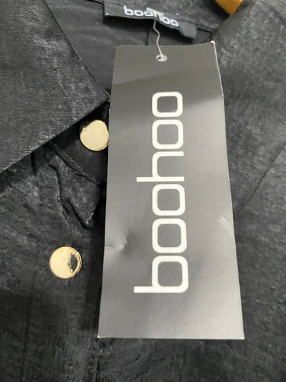 BOOHOO |M| BUST FREE| A29| BLACK SHIMMER DRAWSTRING WAIST BUTTON-UP SHIRT
