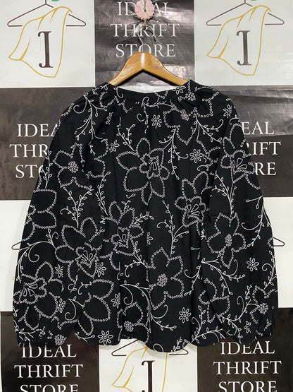F&F |M| BUST 20| A29| BLACK & WHITE FLORAL EMBROIDERED LONG-SLEEVE BLOUSE