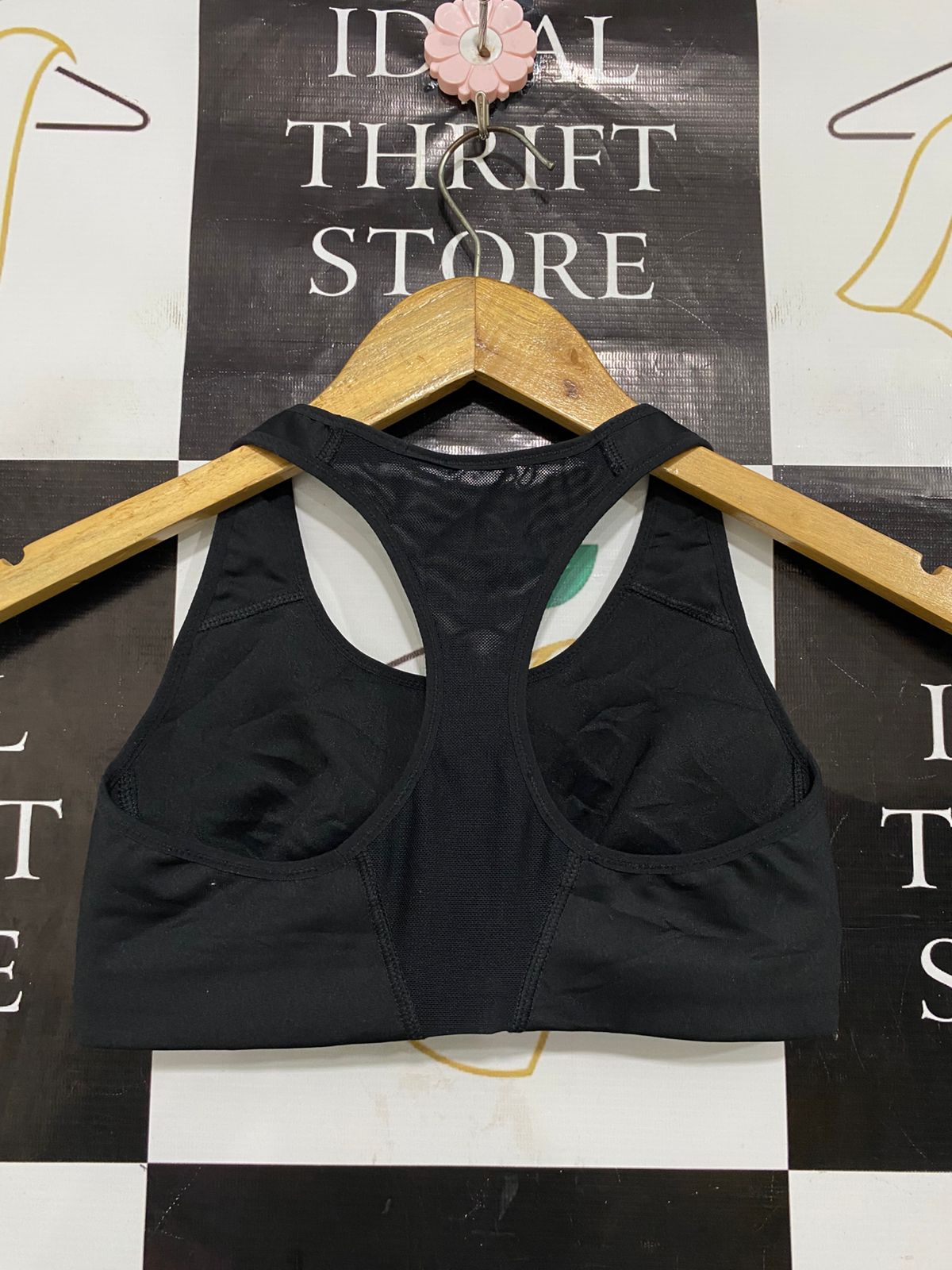 NIKE |XS| BUST 11| A29| BLACK & WHITE SWOOSH ATHLETIC RACERBACK SPORTS BRA