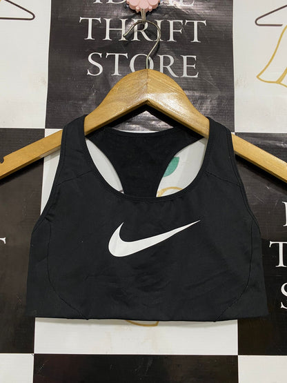 NIKE |XS| BUST 11| A29| BLACK & WHITE SWOOSH ATHLETIC RACERBACK SPORTS BRA