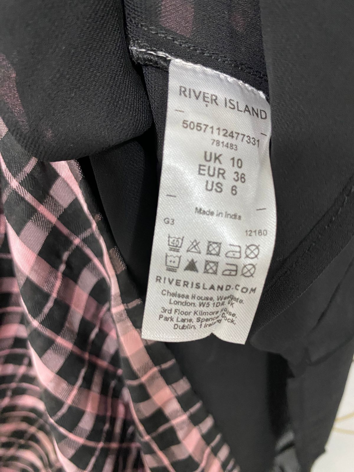 RIVER ISLAND |M| BUST 14| A29| PINK & BLACK GINGHAM CHECK SMOCKED SQUARE-NECK MIDI DRESS