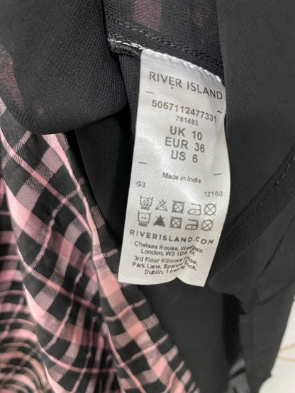 RIVER ISLAND |M| BUST 14| A29| PINK & BLACK GINGHAM CHECK SMOCKED SQUARE-NECK MIDI DRESS