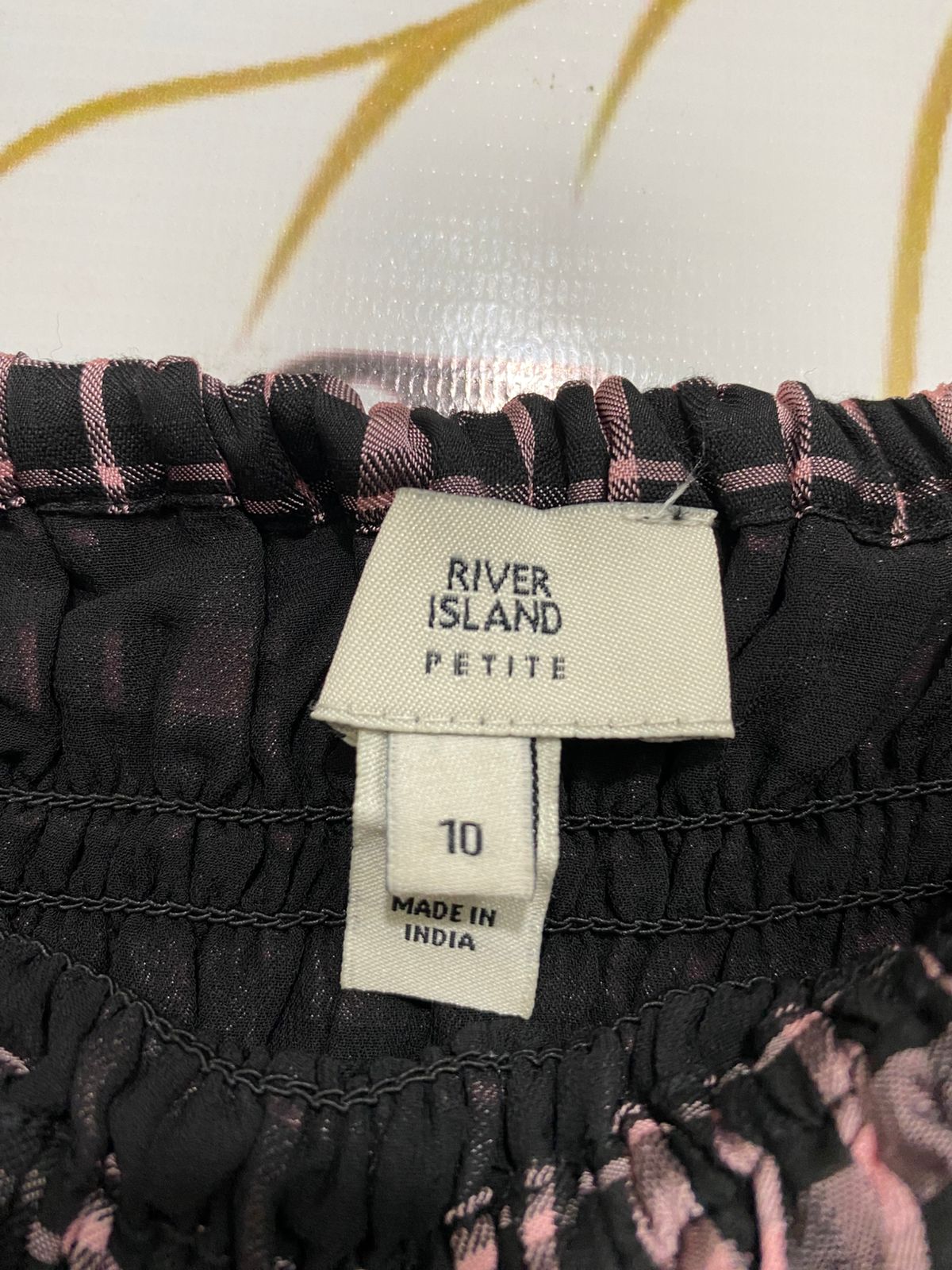 RIVER ISLAND |M| BUST 14| A29| PINK & BLACK GINGHAM CHECK SMOCKED SQUARE-NECK MIDI DRESS