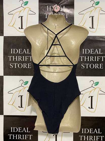 KAYLES RENEE |M| BUST 15| A29| BLACK RIBBED SPAGHETTI STRAP ONE-PIECE SWIMSUIT / BODYSUIT