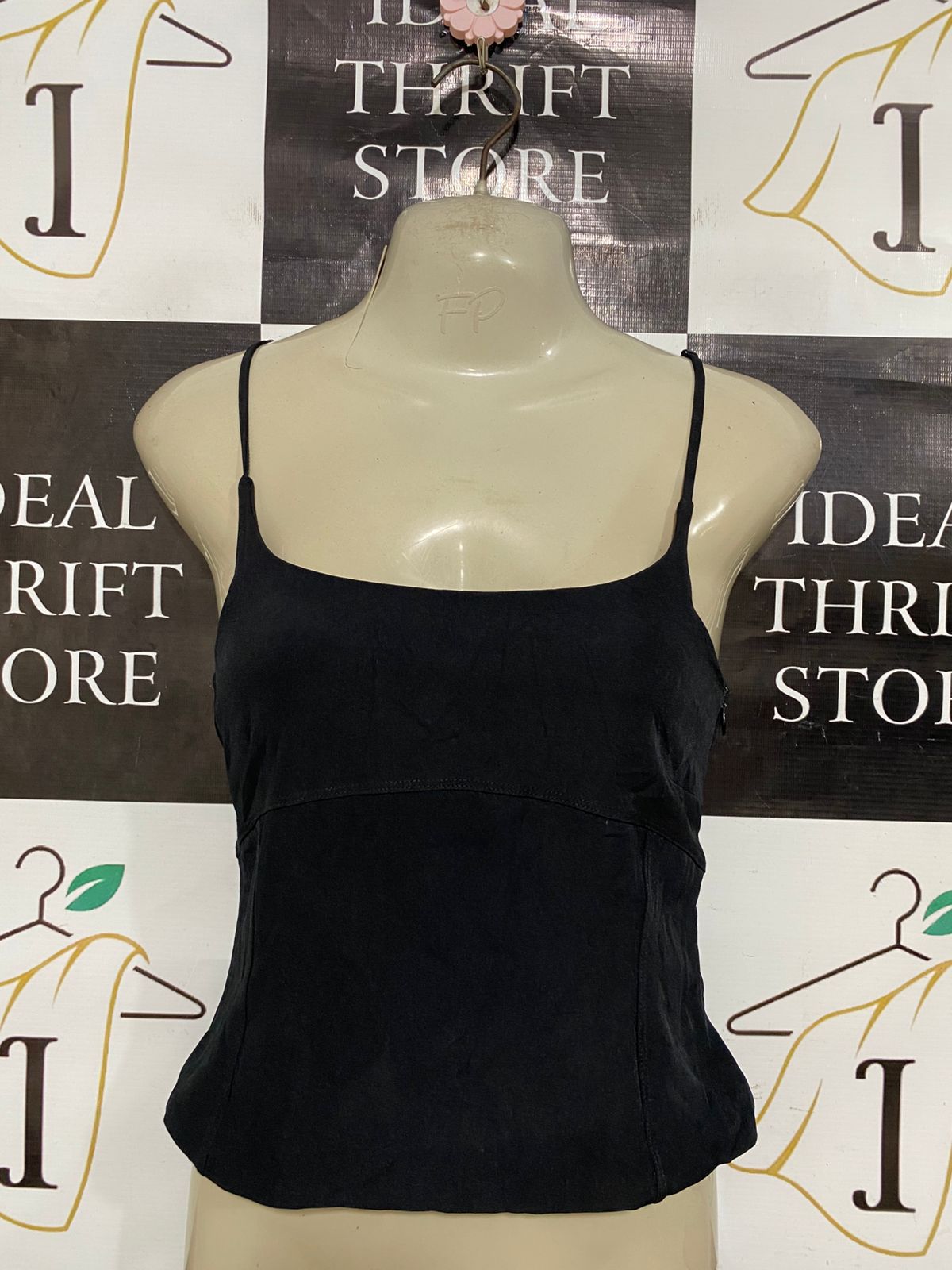 SUPRE |XS| BUST 14| A29| BLACK MINIMALIST SPAGHETTI STRAP CAMISOLE TANK TOP