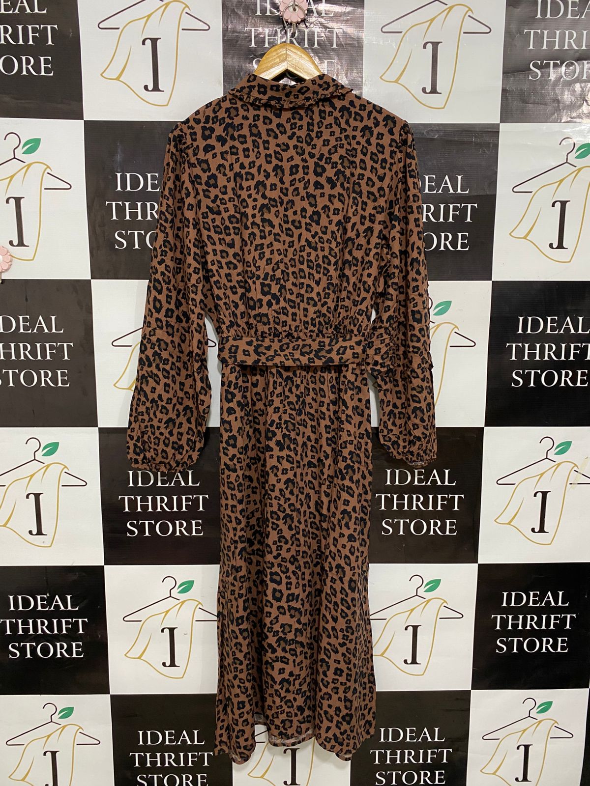 GEORGE |L| BUST 19| A29| LEOPARD ANIMAL PRINT LONG-SLEEVE MIDI SHIRT DRESS
