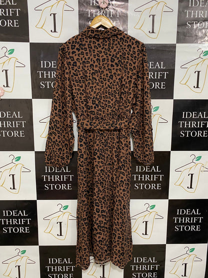 GEORGE |L| BUST 19| A29| LEOPARD ANIMAL PRINT LONG-SLEEVE MIDI SHIRT DRESS