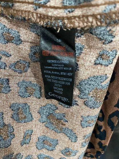 GEORGE |L| BUST 19| A29| LEOPARD ANIMAL PRINT LONG-SLEEVE MIDI SHIRT DRESS