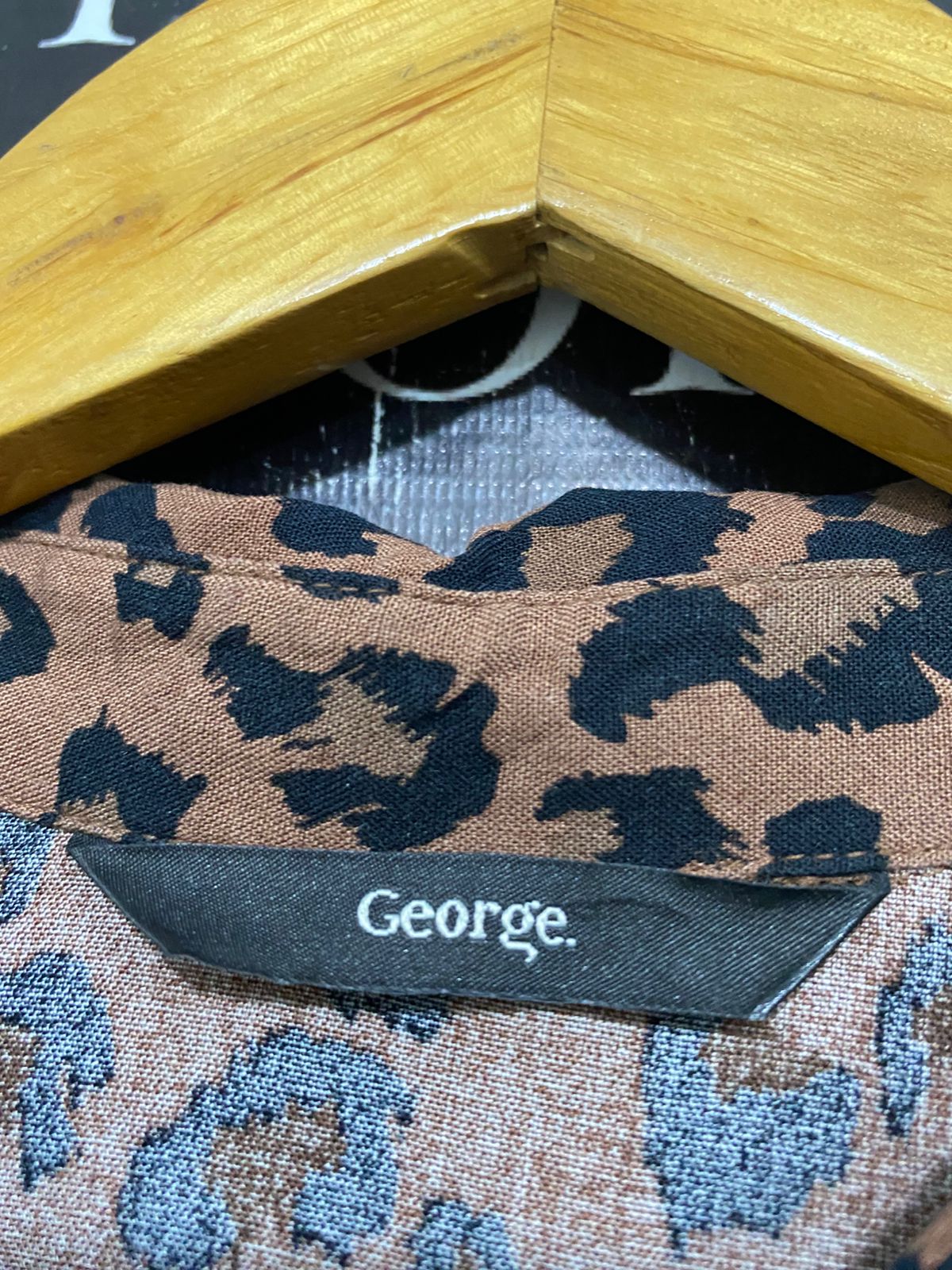 GEORGE |L| BUST 19| A29| LEOPARD ANIMAL PRINT LONG-SLEEVE MIDI SHIRT DRESS