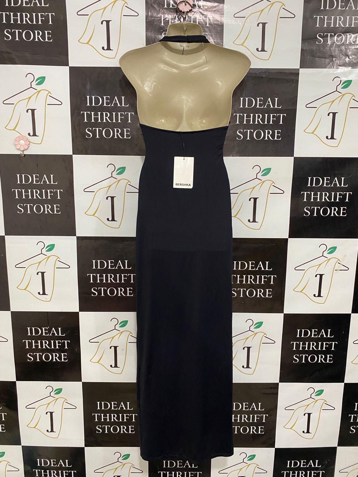 BERSHKA |S| BUST 15| A29| BLACK HALTER-NECK SLEEVELESS MAXI DRESS