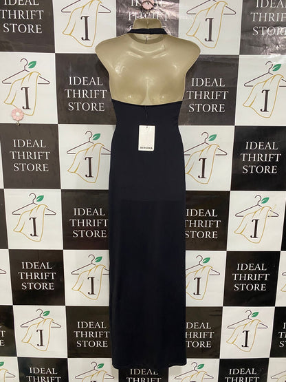 BERSHKA |S| BUST 15| A29| BLACK HALTER-NECK SLEEVELESS MAXI DRESS