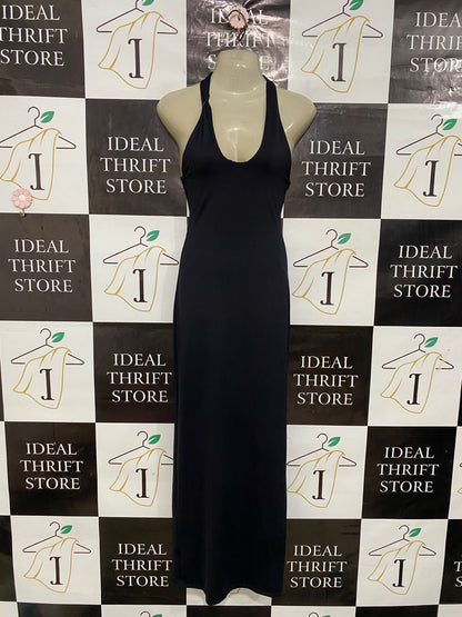 BERSHKA |S| BUST 15| A29| BLACK HALTER-NECK SLEEVELESS MAXI DRESS