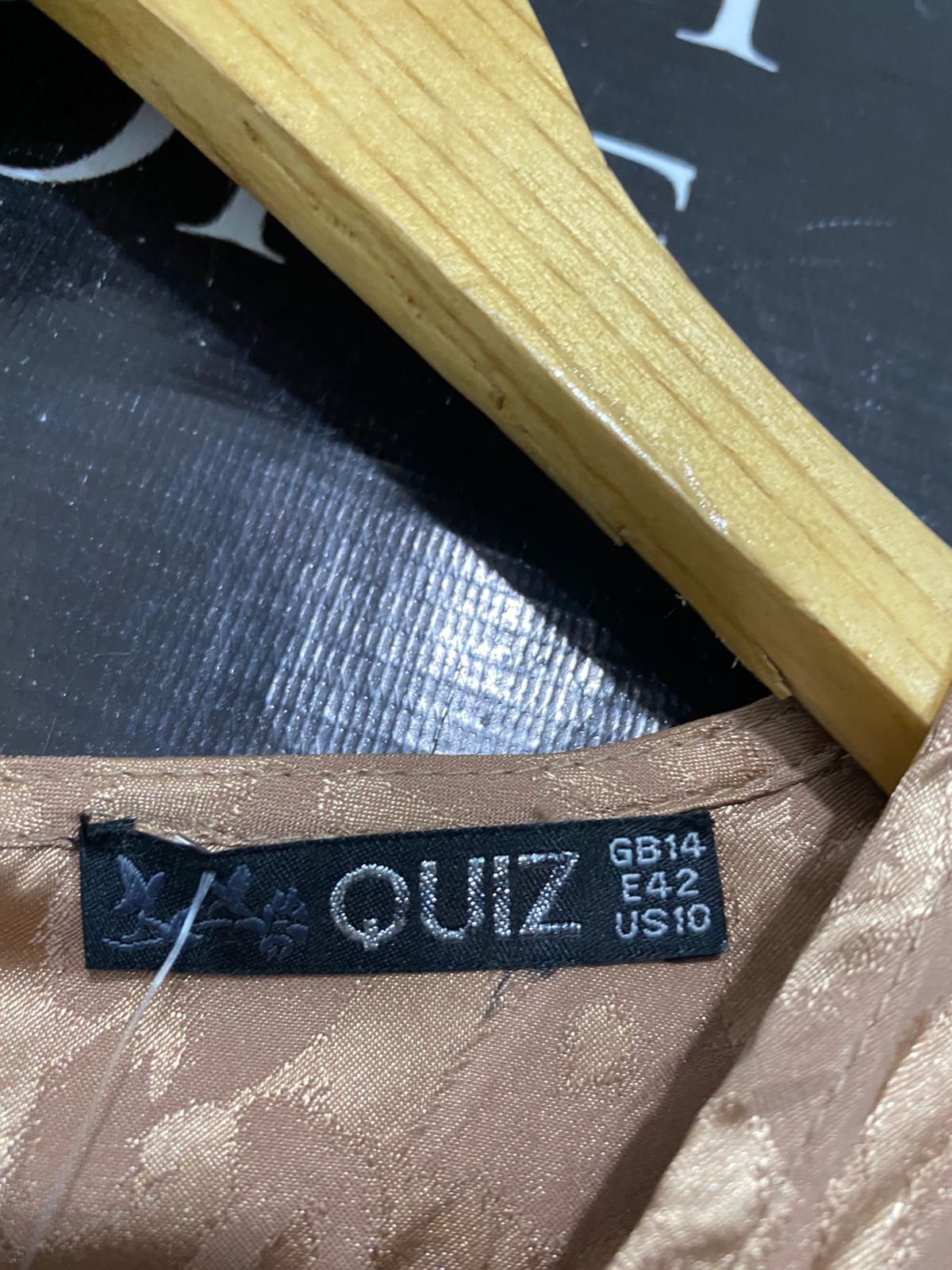 QUIZ |M| BUST 17| A29| GOLDEN-BROWN JACQUARD LEOPARD PRINT WRAP-FRONT HI-LOW MIDI DRESS
