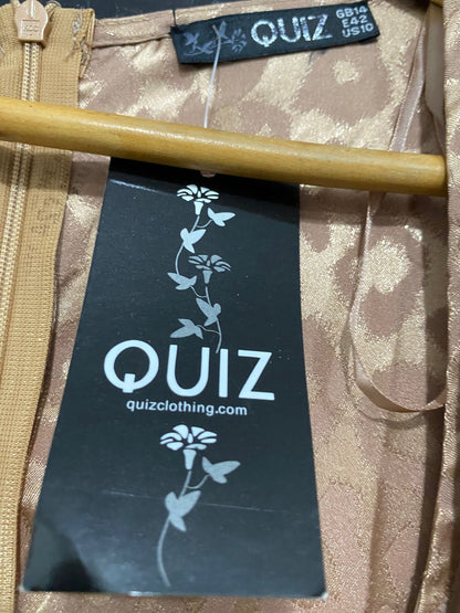 QUIZ |M| BUST 17| A29| GOLDEN-BROWN JACQUARD LEOPARD PRINT WRAP-FRONT HI-LOW MIDI DRESS