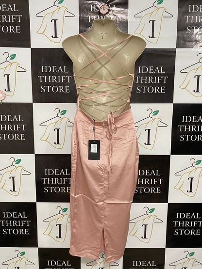 NAANAA |S| BUST 15| A29| BLUSH PINK SATIN COWL-NECK SLIP MAXI DRESS