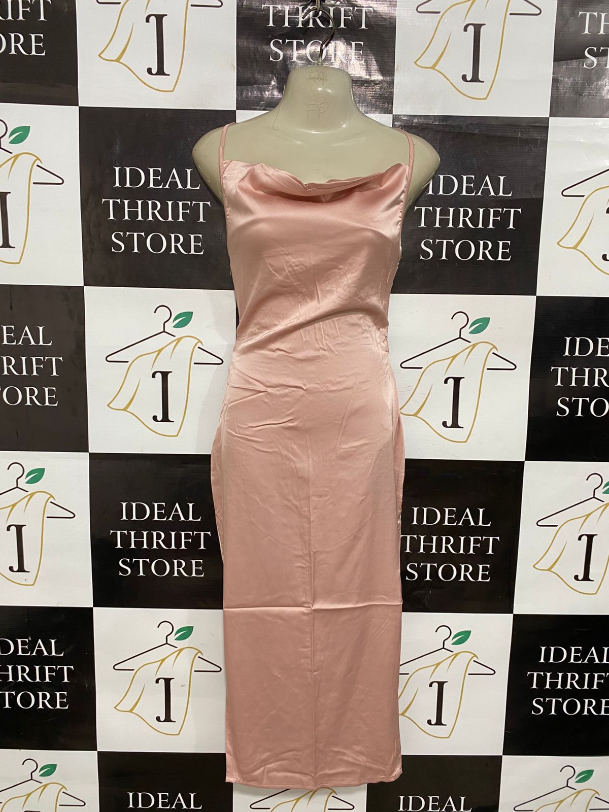 NAANAA |S| BUST 15| A29| BLUSH PINK SATIN COWL-NECK SLIP MAXI DRESS