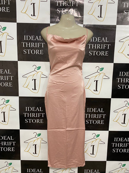 NAANAA |S| BUST 15| A29| BLUSH PINK SATIN COWL-NECK SLIP MAXI DRESS