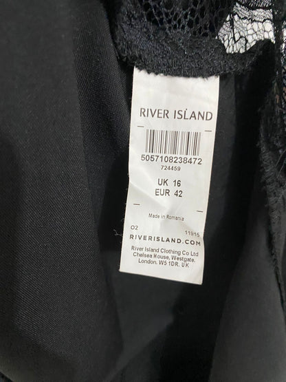 RIVER ISLAND |L| BUST 19| A29| BLACK SATIN WRAP-FRONT LONG-SLEEVE MIDI DRESS