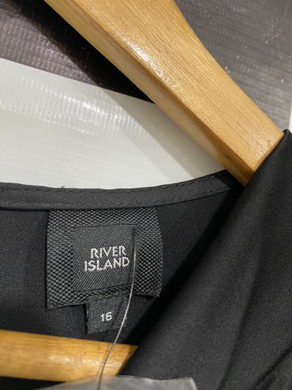 RIVER ISLAND |L| BUST 19| A29| BLACK SATIN WRAP-FRONT LONG-SLEEVE MIDI DRESS