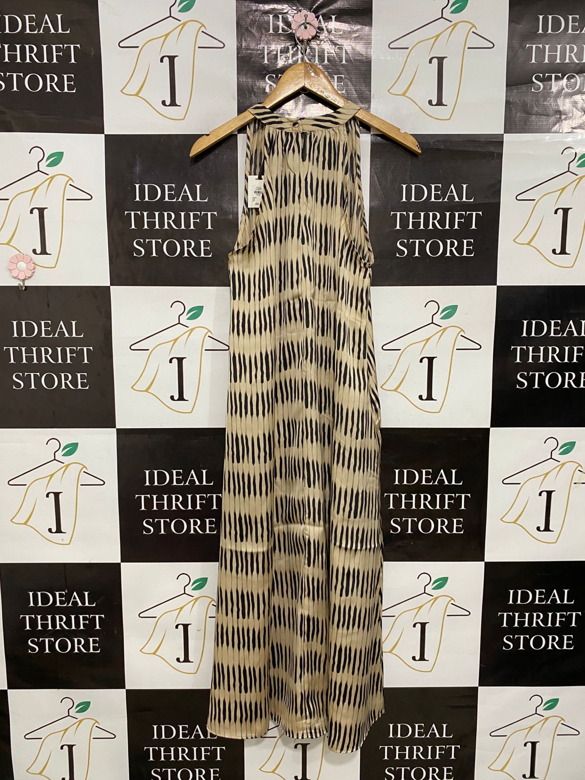 THE PRIMARK EDIT |S| BUST 20| A29|BEIGE & BLACK ABSTRACT STRIPE SLEEVELESS MAXI DRESS