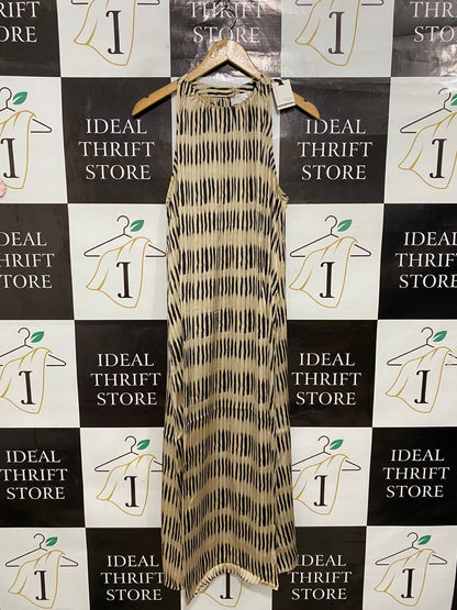 THE PRIMARK EDIT |S| BUST 20| A29|BEIGE & BLACK ABSTRACT STRIPE SLEEVELESS MAXI DRESS