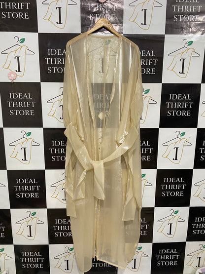 |M| BUST FREE| A29| CHAMPAGNE SHEER ORGANZA TIE-FRONT LONG ROBE / OVERCOAT