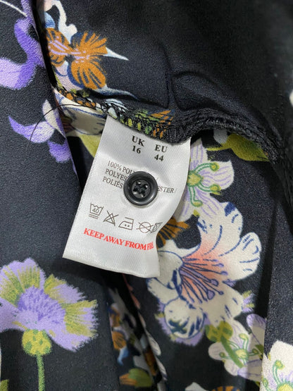 QED LONDON |L| BUST 22| A29| BLACK FLORAL PRINT COLLARED ASYMMETRIC SHIRT / TUNIC