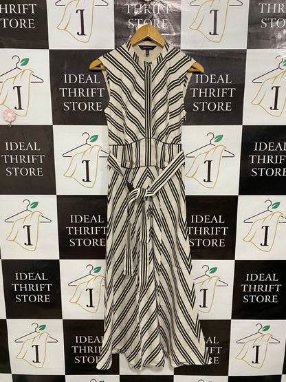 KAREN MILLEN |S| BUST 15| A29| CREAM & BLACK STRIPED SLEEVELESS TIE-WAIST MIDI DRESS