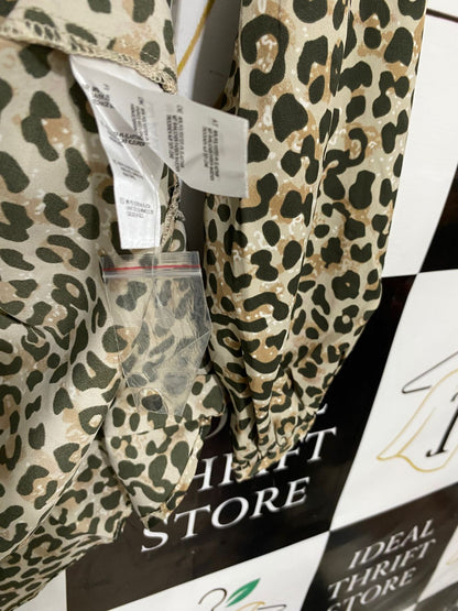 NA KD |S| BUST 16| A29| OLIVE & BEIGE LEOPARD PRINT LONG-SLEEVE RUFFLE MINI DRESS