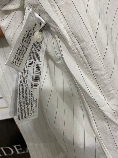 MNG |M| BUST 21| A29| WHITE & BLACK PINSTRIPE BOW-FRONT LONG-SLEEVE SHIRT