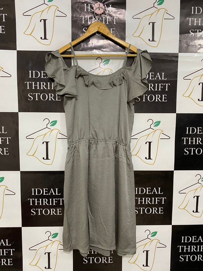 NEXT |S| BUST 16| A29| SAGE GREEN COLD-SHOULDER RUFFLE-TRIM MIDI DRESS