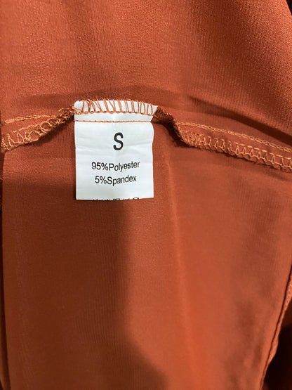 |S| BUST 17| A29| RUST BROWN COLLARED TIE-WAIST LONG-SLEEVE SHIRT MIDI DRESS