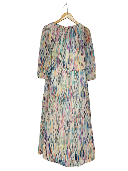 ROMAN |L| BUST 20| A30| ABSTRACT MULTICOLOR BRUSHSTROKE CREWNECK MIDI DRESS
