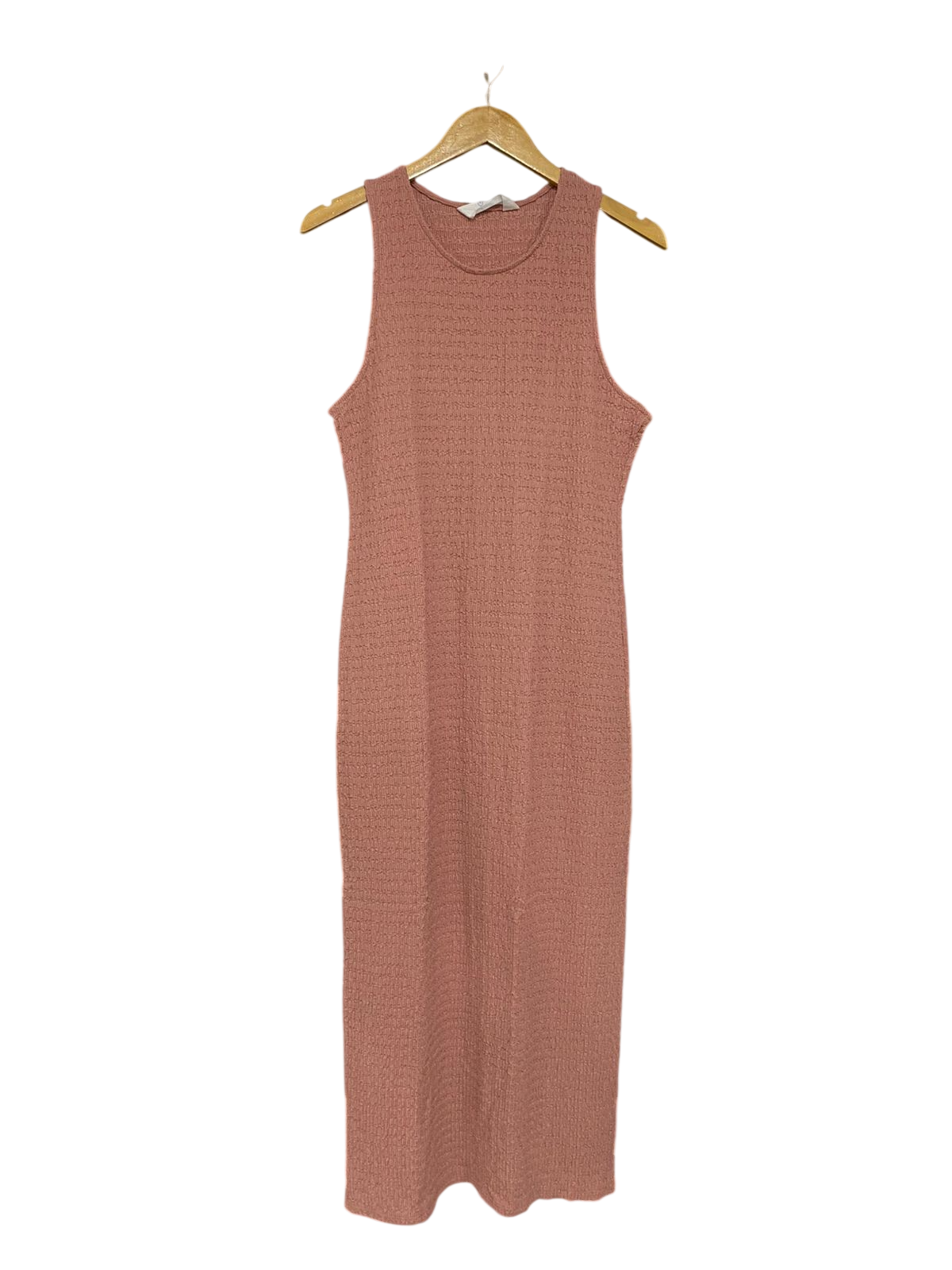 PRIMARK CARES |L| BUST 16| A30| MAUVE PINK TEXTURED RIBBED CREWNECK MIDI DRESS