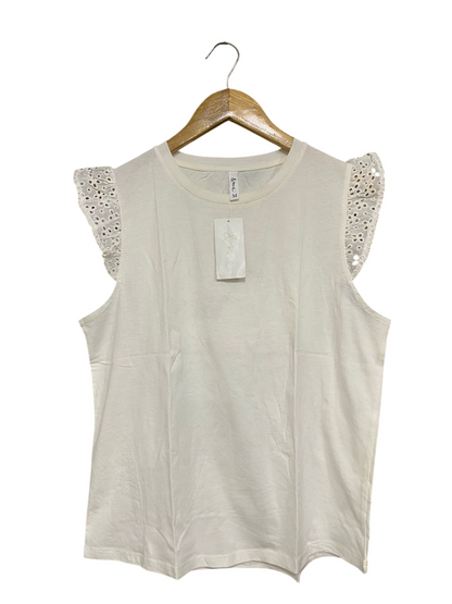 & ME |M| BUST 19| A30| WHITE BRODERIE ANGLAISE SLEEVELESS TEE