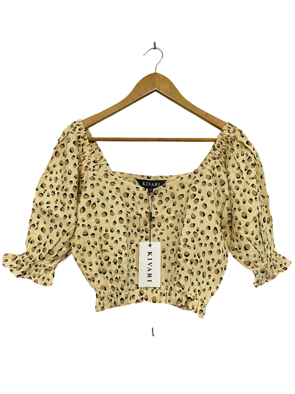 KIVARI |XS| BUST 18| A30| ANIMAL PRINT SQUARE-NECK CROPPED BLOUSE