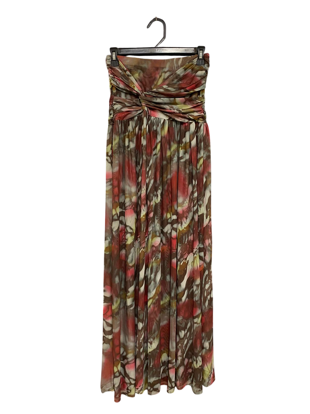 |S| WAIST 26| A30| ABSTRACT MULTICOLOR STRAPLESS GATHERED BUST MAXI DRESS