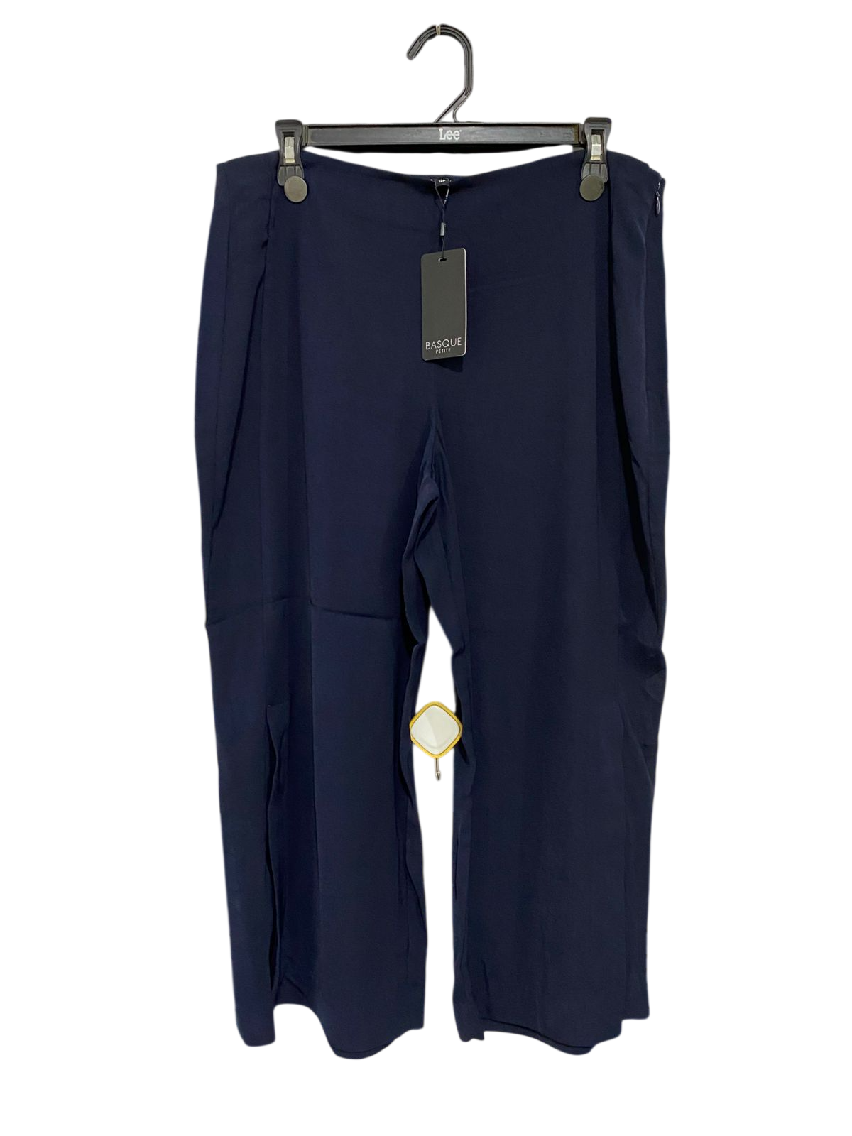 BASQUE |XL| WAIST 33| A30| PETITE NAVY BLUE HIGH-WAISTED FRONT-SLIT TROUSERS