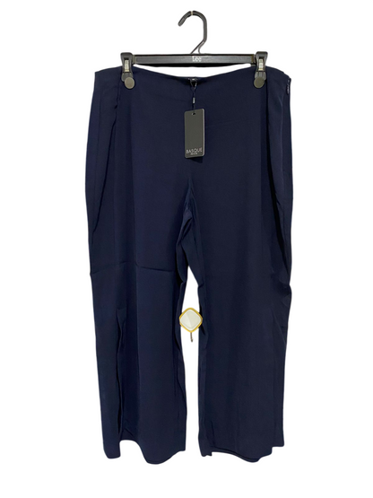 BASQUE |XL| WAIST 33| A30| PETITE NAVY BLUE HIGH-WAISTED FRONT-SLIT TROUSERS
