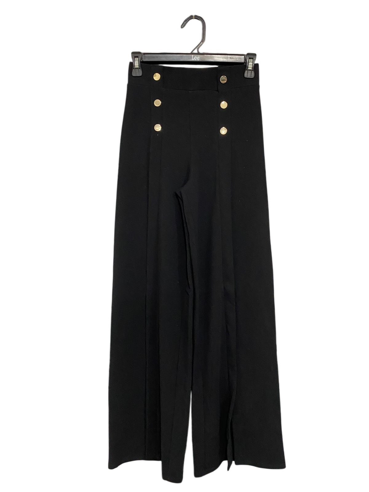 H&M |XS| WAIST 24| A30| BLACK HIGH-WAISTED GOLD-BUTTON WIDE-LEG TROUSERS