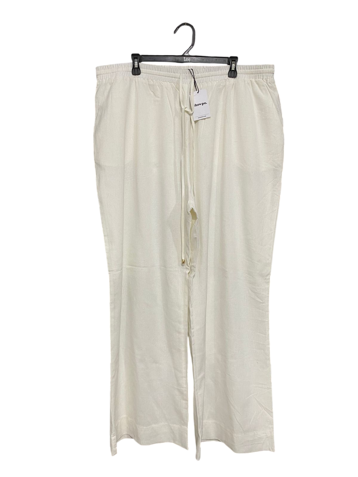 SHOWPO |XL| WAIST 40| A30| WHITE DRAWSTRING ELASTIC-WAIST WIDE-LEG LINEN-BLEND PANTS