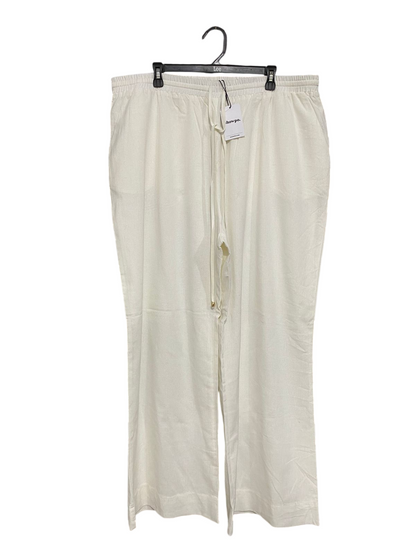 SHOWPO |XL| WAIST 40| A30| WHITE DRAWSTRING ELASTIC-WAIST WIDE-LEG LINEN-BLEND PANTS